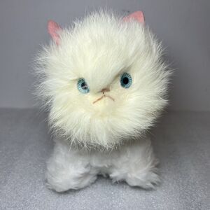 Vtg Jerry Elsner Cat (?) Plush REAL RABBIT FUR Face Blue Eyes Pink Ear Hard Body